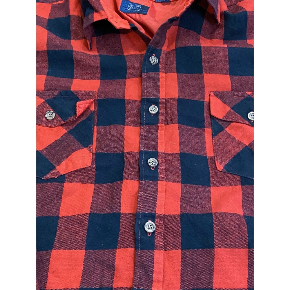 VTG‎ Sears Red Black Buffalo Plaid Flannel Lumberjack Shirt Button Up SZ 2XL - Picture 4 of 9